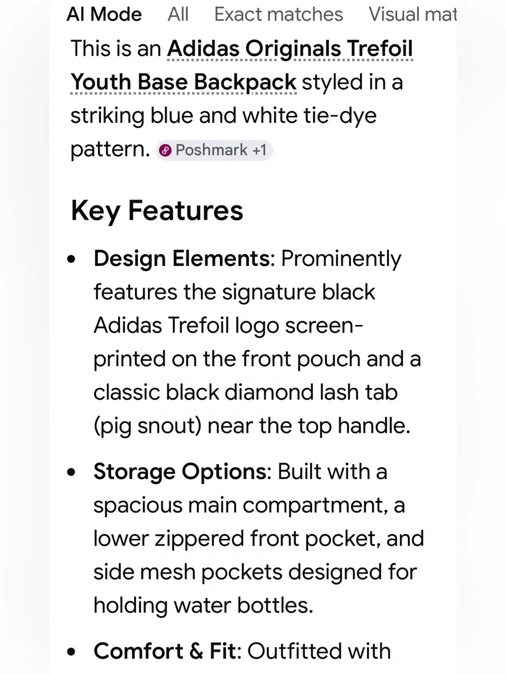 adidas Blue and White Tie-Dye Kids Backpack